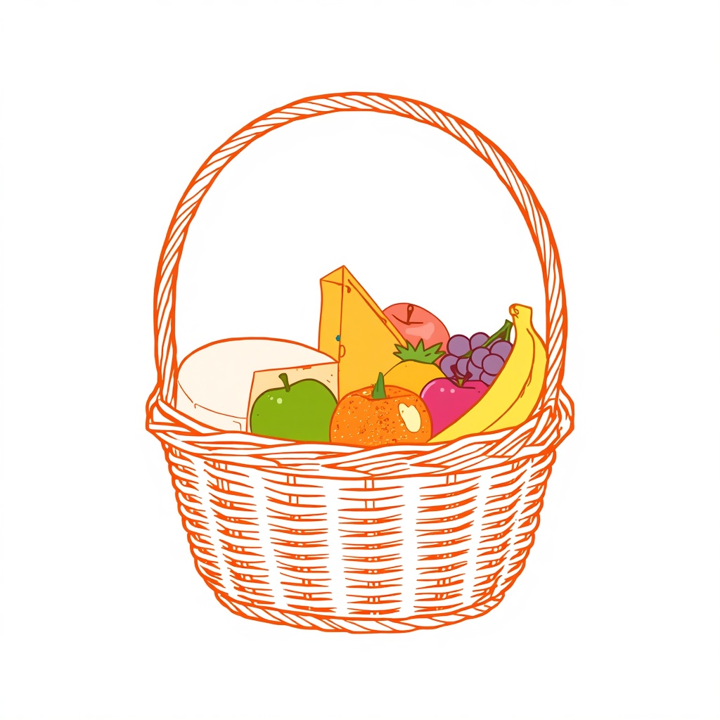 Корзины с сырами и фруктами