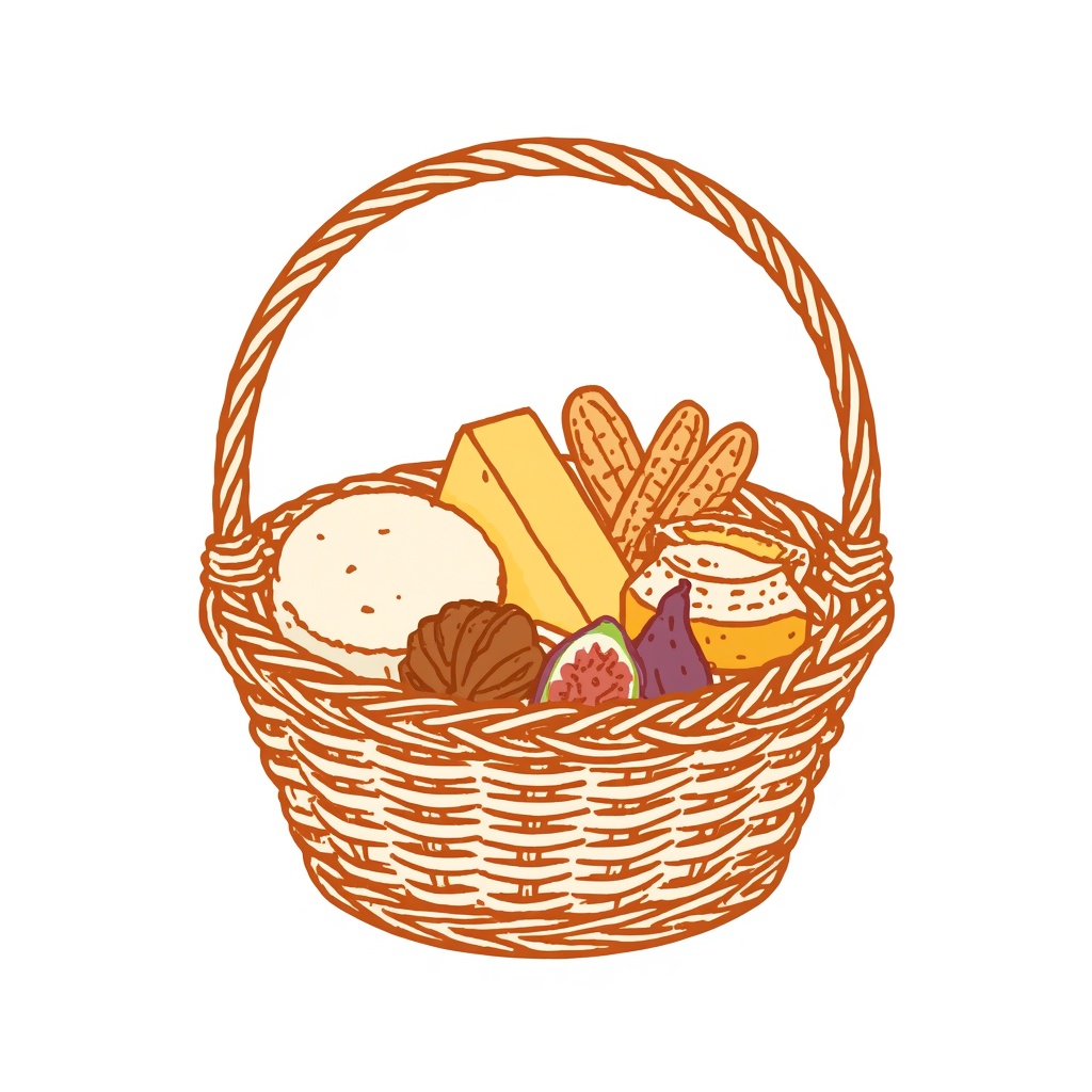 Корзины с сырами и продуктами