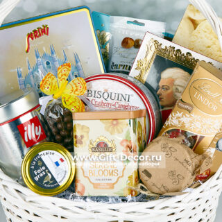 VIP подарочная корзина на 8 марта купить | Эксклюзивный набор Sorini Milano, Reber Mozart, кофе Illy и фуагра | Gift-Decor.ru VIP подарочная корзина на 8 марта купить | Эксклюзивный набор Sorini Milano, Reber Mozart, кофе Illy и фуагра | Gift-Decor.ru