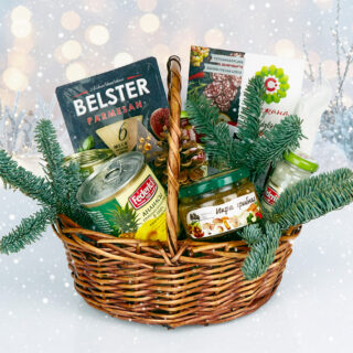 Продуктовая корзина Ананас в сиропе с сырами и мясными деликатесами