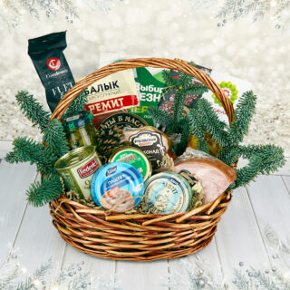 Подарочная корзина Новогодний завтрак: карбонат, шейка, икра лососевая, паштеты