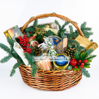 Подарочная корзина Сияние зимнего гастронома с хамоном, крабом и сырами на Новый год Подарочная корзина Сияние зимнего гастронома с хамоном, крабом и сырами на Новый год