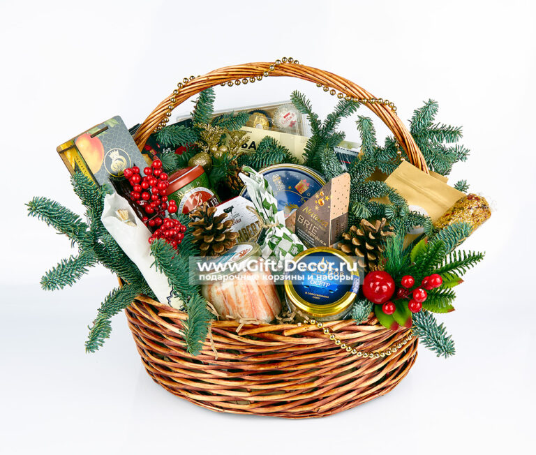 Подарочная корзина Сияние зимнего гастронома с хамоном, крабом и сырами на Новый год Подарочная корзина Сияние зимнего гастронома с хамоном, крабом и сырами на Новый год
