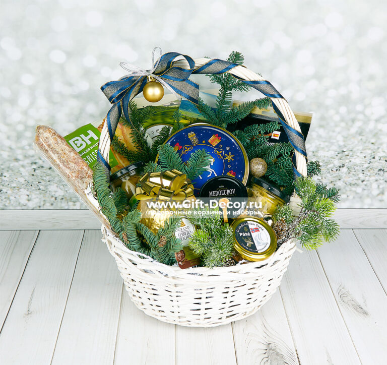 Новогодняя гастрономическая корзина «Вальс» с деликатесами | Подарок на Новый год | Gift-Decor