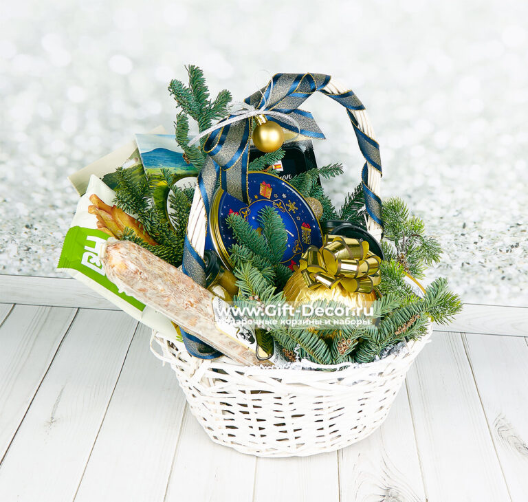 Новогодняя гастрономическая корзина «Вальс» с деликатесами | Подарок на Новый год | Gift-Decor