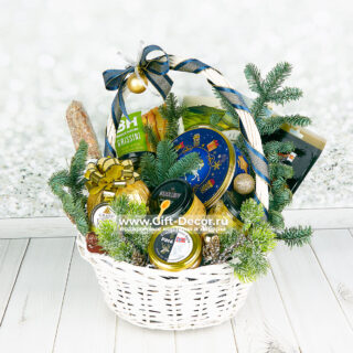 Новогодняя гастрономическая корзина «Вальс» с деликатесами | Подарок на Новый год | Gift-Decor