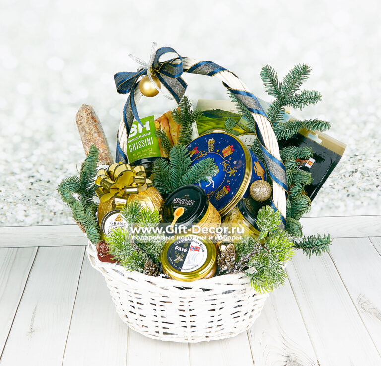Новогодняя гастрономическая корзина «Вальс» с деликатесами | Подарок на Новый год | Gift-Decor