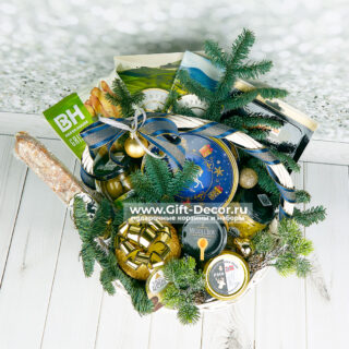 Новогодняя гастрономическая корзина «Вальс» с деликатесами | Подарок на Новый год | Gift-Decor