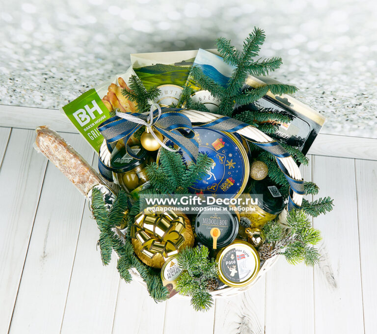 Новогодняя гастрономическая корзина «Вальс» с деликатесами | Подарок на Новый год | Gift-Decor