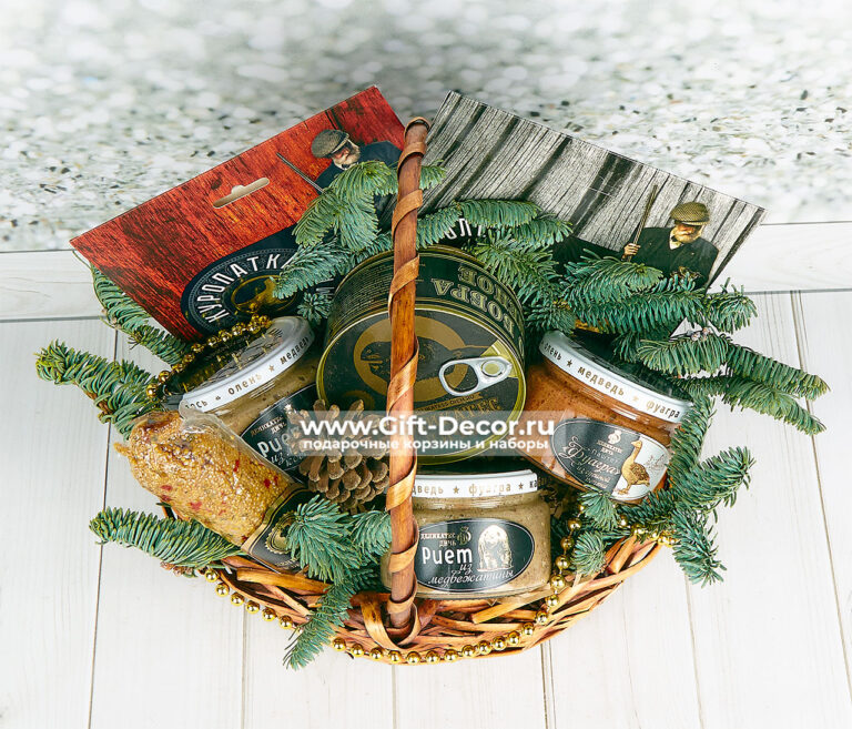 Купить Корзину «Мистер Бобр» с дичью | Подарок для мужчины-гурмана | Деликатесы из бобра и лося | Gift-Decor.ru