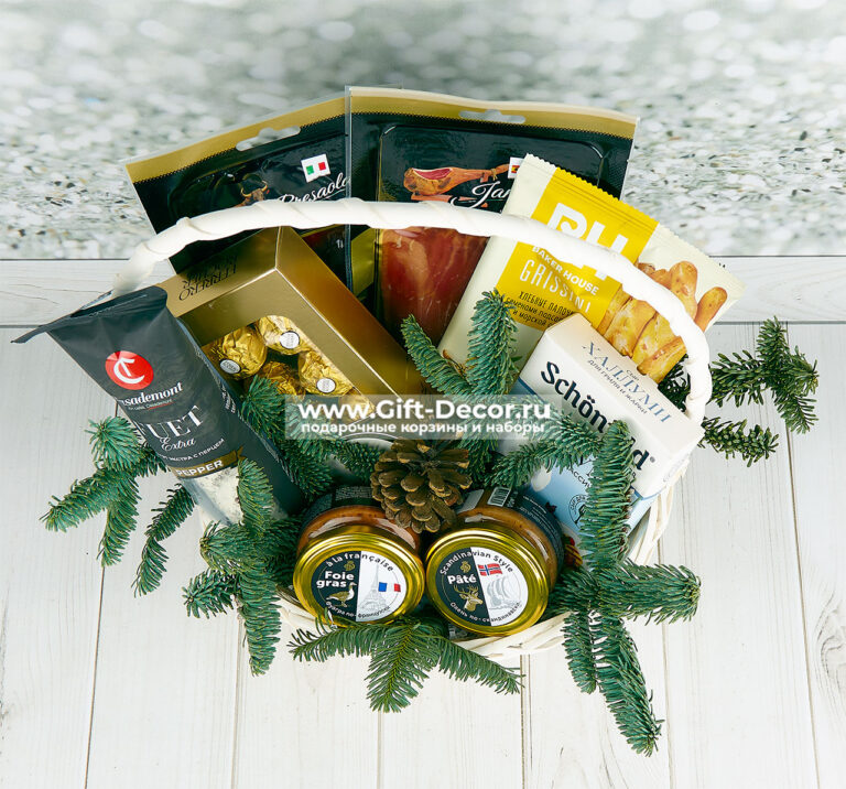 Купить корзину «Фуэт и паштет» | Гастрономический подарок на Новый год | Фуа-гра, хамон | Gift-Decor.ru
