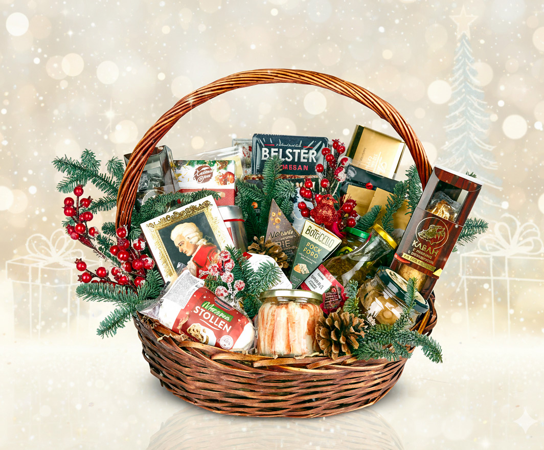 Новогодняя корзина Роскошь праздника с крабом хамоном сырами